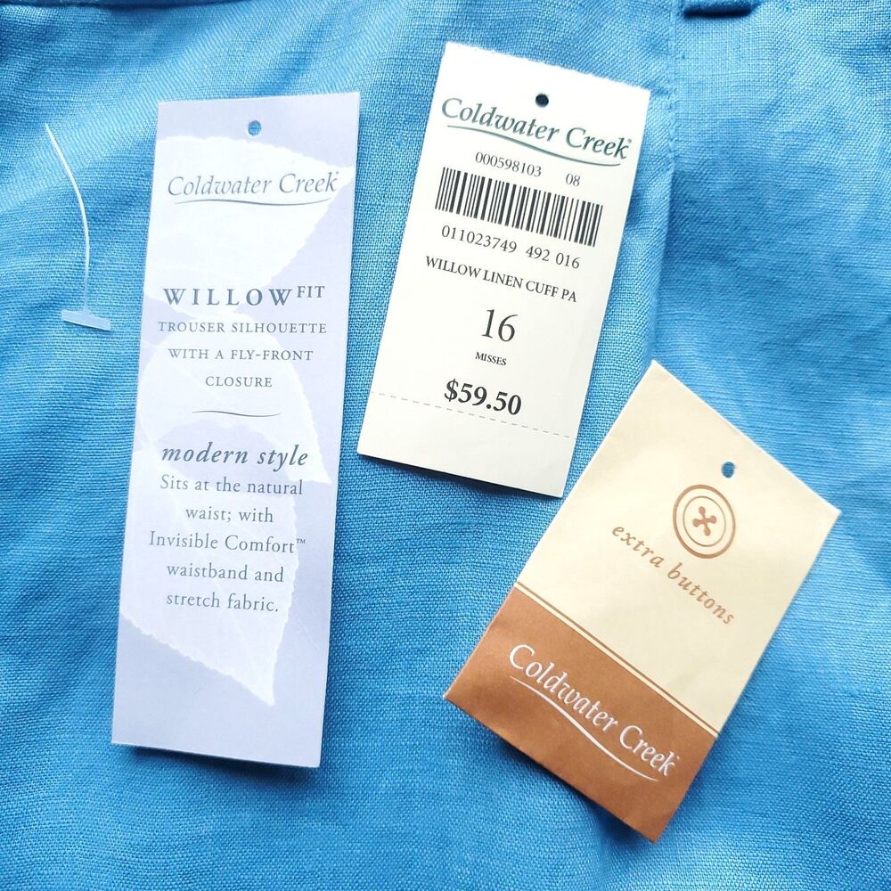 NEW Coldwater Creek Linen Trousers Womens 16 Blue Willow Fit Pants 35 x 32 - Picture 4 of 11